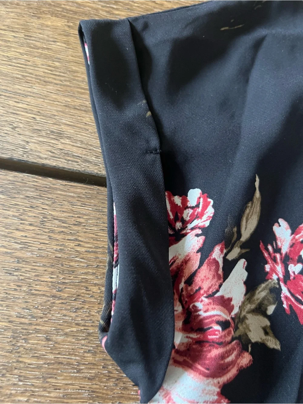 Women’s Black Floral V-Neck Blouse - Red Floral Print - Picture 3 of 5